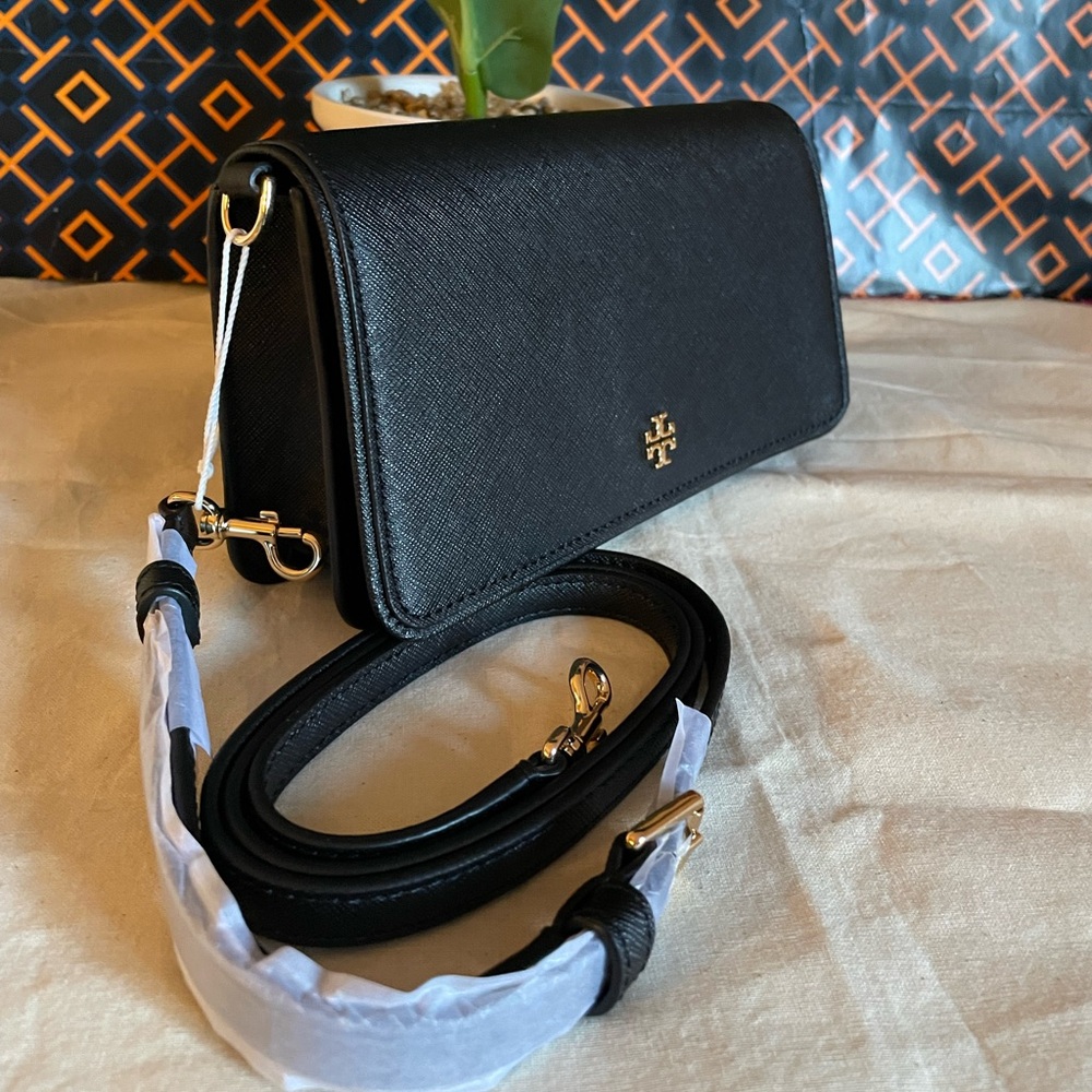 New, authentic tory burch Emerson mini crossbody bag black